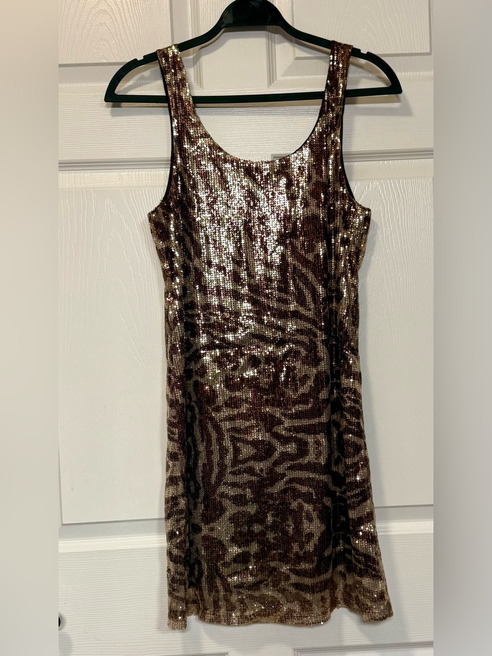Title: Almost Famous Gold & Brown Sequin Mini Dress Size Large Party Sparkle - Picture 3 of 10